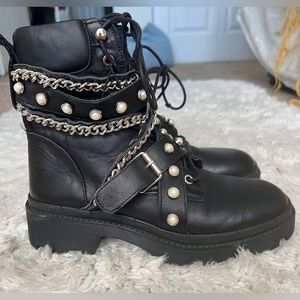 Zara black leather moto boots